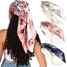 PRICES MAY VARY. 【PACKAGE & SIZE】Each pack includes 3 satin large hair scarves, enough for you to apply and change the wash, or you can share with your mom, sister or friend. 35*35 inches/90*90 cm silk hair scarf is big enough to wrap your hair at night and during the day. 【PERFECT FASHION ACCESSORY】Satin head scarf is decorated with colorful prints on a satin background for vibrant colors. square hair scarf can be used as a headband, hair wrap, shawl, scarf, turban.Square scarves can be worn ar Wrap Your Hair At Night, Hair Kerchief, Satin Background, Kerchief Hair, Scarf Turban, Hair Scarves, Tortoise Hair, Silk Scarf Hair, Silk Headscarf