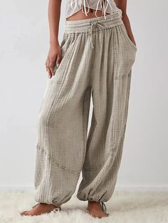 Women's Casual Fashion Solid Color Strap Pocket Wide Leg Pants Trousers Women Casual, Cozy Oversized Sweaters, Elastic Waistband Pants, Harem Pants Women, Cotton Linen Pants, Pants Elastic Waist, Lightweight Pants, Stylish Pants, Trouser Pants Women