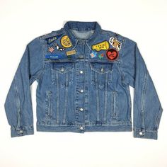 Levi Strauss & Co. Women's Denim Trucker Jacket Size: Large Pit to pit: 22" Shoulders: 19" Waist: 20-1/4" Length: 22-1/4" Sleeve from Shoulder: 23" JACKET IS MARKED IRREGULAR Cotton Denim Jacket With Patches For Winter, Winter Cotton Denim Jacket With Patches, Levi's Cotton Denim Jacket For Streetwear, Denim Outerwear With Embroidered Patch For Streetwear, Winter Streetwear Denim Jacket With Embroidered Patch, Winter Denim Jacket With Embroidered Patch For Streetwear, Embroidered Patch Denim Jacket For Winter Streetwear, Casual Denim Outerwear With Embroidered Patch, Trendy Cotton Denim Jacket With Embroidered Patch