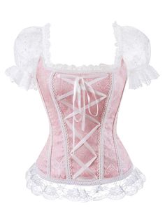 Plus Size Burlesque, Palace Clothing, Blouse Corset, Bustier Lingerie, Stand Collar Top, Burlesque Costumes, Corset Blouse, Pink Corset, Style Steampunk