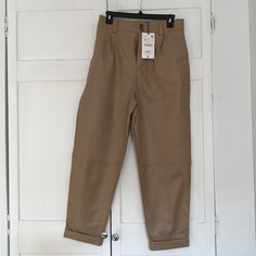 Nwt, Pleated Trousers! Very Gorgeous Honey/Tan Color Perfect For All Seasons. Creases Loosen Out In Faux Leather Products. Casual Brown Leather Workwear Pants, Casual Brown Leather Pants For Work, Beige Faux Leather Bottoms For Workwear, Zara Leather Bottoms In Brown, Brown Leather Zara Bottoms, Casual Beige Faux Leather Bottoms, Zara Brown Leather Bottoms, Beige Leather Pants For Spring Workwear, Brown Leather Pants For Spring Workwear