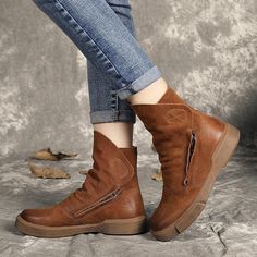 Leather Cushion, Boots Leather, Flat Boots, Mode Style, Casual Boots, Loafer Shoes, Cowhide Leather, Wedge Boot, Blue Denim