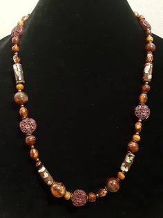 Children Hair, Christmas Pendant, Wood Bead Necklace, Chocolate Color, Beaded Necklaces, Moon Pendant, Tube Beads, Cord Necklace, Agate Pendant