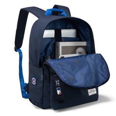 MLB OFFICIAL BASEBALL BACKPACK Light weight backpack , suitable for sports events, school, travelling and daily use. Made of waterproof polyester, this backpack has: Embroidered Texas Rangers logo Exterior front zipper pocket 2 main zippered compartments 2 side pockets Top carry handle (3.5") Front main compartment with organizer pockets Padded laptop compartment Quality construction, fully padded back panel and shoulder straps for cushioned comfort 14"" x 6" x 18" Navy Backpack For Students Back To School, Sporty Backpack For Back To School, Sporty School Backpack For Back To School, Sports Nylon Backpack For Back To School, Sports Nylon Softback Backpack, Nylon Backpack For Sports And Back To School, Blue Backpack For College And Back To School, Blue College Backpack For Back To School, Casual Navy School Backpack