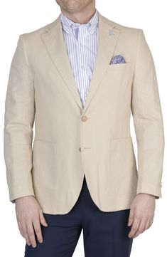 Elevate your wardrobe with this solid linen-blend sport coat constructed with notched lapels and patch pockets for contemporary style. Two-button closure Notched lapels Nonfunctional four-button cuffs Chest welt pocket; front patch pockets Side vents Lined 55% linen, 45% rayon Dry clean Imported Model stats: 6'1" height, 32" waist. Model is wearing size 40R. Sport Coat, Welt Pocket, Linen Blend, Contemporary Style, Nordstrom Rack, Dry Clean, Nordstrom, Blazer, Mens Outfits