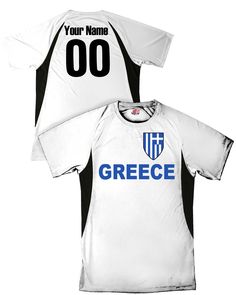 a soccer jersey with the number 00 on it and an image of greece in blue