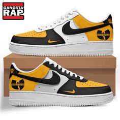 Wu-Tang Clan Music Lover Air Force 1 Sneaker Shoes Step into the world of iconic hip-hop culture with the Wu-Tang Clan Music Lover Air Force 1 Sneaker Shoes. Designed for the passionate fans of this legendary group, these sneakers perfectly blend style, comfort, and artistry. Crafted by Nike, the Air Force 1 silhouette is celebrated [...] White Lace-up Hip Hop Sneakers, Custom Lace-up Synthetic Sneakers For Streetwear, Streetwear Sneakers With Logo Print And Round Toe, Custom Low-top Synthetic Sneakers For Skateboarding, Urban Low-top Custom Breathable Sneakers, Yellow Skate Shoes For Streetwear, Urban Breathable Custom Low-top Sneakers, Urban Style Breathable Custom Low-top Sneakers, Urban Breathable Low-top Custom Sneakers