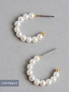 <p>These 18k gold mini hoops instantly add some elegance to any look!&nbsp;</p> Elegant Hypoallergenic Small Hoop Huggie Earrings, Chic Small Hoop Earrings For Anniversary, Classic White Small Hoop Earrings, Elegant Small White Hoop Earrings, Dainty Small Hoop White Earrings, Hoco Jewelry, Pearl Jewlery, Altered State, Natural Pearl Necklace