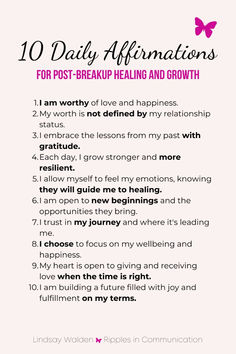 the 10 daily affirmations for post - breaking and growth in women