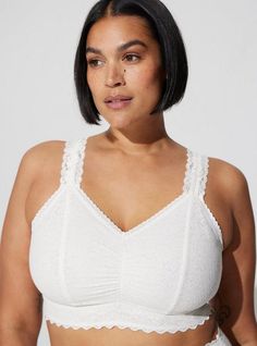 Matching Style(s): Search 13886191 FIT Bralette comfort, bra-like support. Wireless cups. Convertible straps go from standard to racerback. New, easier fit so there's no need to size up. MATERIALS + CARE 4-Way Stretch Lace: Stretches in every direction and feels incredibly soft and comfortable against your skin. Amazing stretch and recovery. Smoothing properties. 80% nylon, 20% spandex. Machine wash cold. Tumble dry low. Imported. DETAILS Adjustable straps. Scalloped lace trim. Perfect design to Supportive White Bra With Removable Pads, White Full Cup Nursing Bra With Adjustable Straps, White Stretch Nursing Bra With Removable Pads, White Supportive Full Coverage Bra, Supportive Full Coverage White Bra, White Full Coverage Feminine Bra, Feminine Full Coverage White Bra, Supportive White Full Coverage Bra, Feminine White Full Coverage Bra