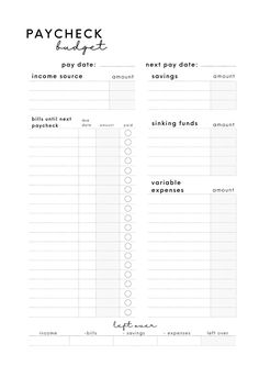 the printable pay check sheet is shown in black and white