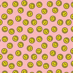 a pink background with yellow smiley faces on it