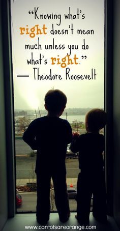 two young boys looking out the window at an airplane in the sky with a quote from theodore roosevelt on it