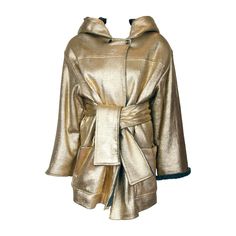 Gianfranco Ferre, Acrylic Fiber, Waist Tie, Hooded Jacket, Metallica, Gold Metal, That Look, Fashion Outfits, Knitting