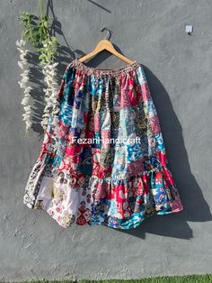 Product Name :- Patchwork Cotton Skirt Ind-side Lining This one piece dress is ideal for summers and springs .Highly recommended for your brunches ,lunches and all day wear Material: 100% cotton Color - Same as Picture Wash care: Mild Handwash in cold water/ Do not soak/ Dry in shade                              Length- 37 inch / 91 cm                              Waist - 26 inches / 66 cm                              fit up to 38 inches" (elastic with a belt tie)                              Flexible - One Size Regular Size One Size Wash care: Mild Handwash in cold water/ Do not soak/ Dry in shade For any queries, feel free to write to us. Happy to help. *Actual color of the product may vary from the picture. Colours may have slight diffrence in actual because of various screens and elect Cotton Patchwork Flowy Maxi Skirt, Cotton Patchwork Maxi Skirt, Peasant Style Cotton Maxi Skirt For Festival, Multicolor Cotton Tiered Maxi Skirt, Cotton Peasant Maxi Skirt For Festival, Traditional Cotton Skirt For Festival, Multicolor Tiered Cotton Maxi Skirt, Flowy Cotton Peasant Skirt, Multicolor Cotton Patchwork Maxi Skirt