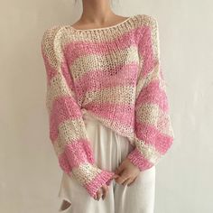 image_0 Beginner Knit Cardigan, Crochet Knit Top, Street Y2k, Striped Knitted Sweater, Oversized Sweater Women, Bat Sleeve, Loose Pullover, Crochet Cardigan Pattern, Tops Fashion