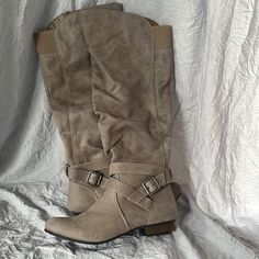 Brown Knee High Boots. Sued Like Material. Size 6. 1/2” Heel. Size Zipper. Decorative Silver Buckle. New Without Tags Fergie Boots, Brown Knee High Boots, High Boots, Knee High Boots, Knee High, Buckle, Size 6, Women Shoes, Zipper