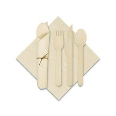 the napkins and utensils are laid out on top of each other, ready to be eaten