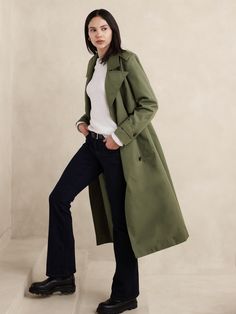 Oversized Trench Coat | Banana Republic Factory Madewell Trench Coat, Olive Trench Coat, Banana Republic Trench Coat, Girls Trench Coat, Oversized Trench, Lightweight Trench Coat, Womens Dress Coats, Shoulder Epaulettes, Green Trench Coat