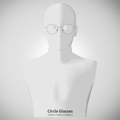 a white mannequin with glasses on it's head and the caption circle glasses