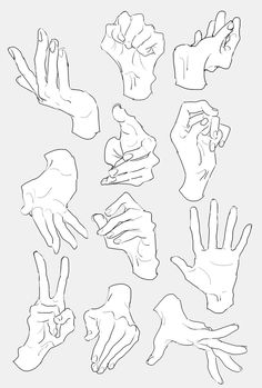 several different hands drawn in black and white