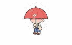 a little boy holding an umbrella in the rain