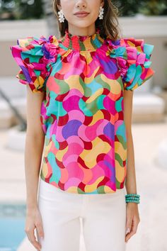 Girl, we are all about the drama too! Which is why we know you are going to adore this vibrant, bold blouse! This ruffled blouse is just what you need to add a little extra drama to your wardrobe!
Smocked round neckline
Button keyhole back
Ruffled cap sleeves
Vibrant abstract print
No stretch
Savannah is wearing the small. Ruffled Blouse, Mint Julep Boutique, The Drama, Model Fits, Personal Marketing, Abstract Print, Savannah, Dress Accessories, Savannah Chat