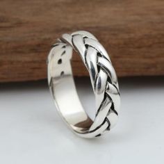 Men's Sterling Silver Braided Pattern Band Ring Silver Jewelry For Men, Mens Sterling Silver Jewelry, Silver Bracelet Stack, Braided Pattern, Lab Created Diamond Rings, Silver Jewelry Diy, Mens Silver Jewelry, Silver Chain For Men, Rings Mens Wedding Bands