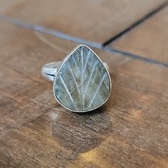 Genuine Labradorite Leaf Carved Gemstone In Artisan Crafted 925 Sterling Stamped Ring. Size 8. Never Worn Untreated Teardrop Silver Ring, Sundance Jewelry, Stamped Ring, Stamped Rings, Labradorite Ring, Artisan Craft, Womens Jewelry Rings, Sterling Ring, Labradorite