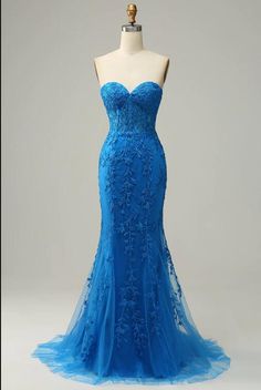 Blue Long Prom Dress, Mermaid Sweetheart, Dress Graduation, Corset Dress Prom, Lace Prom Dress, Unique Dress, Dress Birthday, Backless Prom Dresses, Senior Prom