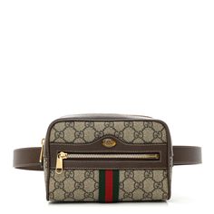 This is an authentic GUCCI GG Supreme Monogram Web Small Ophidia Belt Bag 75 30 in Dark Brown. This chic belt bag is finely crafted of coated Gucci GG monogram-coated canvas. The bag features a frontal zipper pocket and a web green and red center fabric detail with an adjustable leather belt strap with gold hardware. The top zipper opens to a beige microfiber interior with a patch pocket. Ophidia Belt Bag, Chic Belt, Gg Monogram, Green And Red, Belt Bag, Leather Belt, Gold Hardware, Patch Pocket, Zipper Pocket