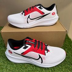 Nike Air Zoom Pegasus 40 Georgia Uga Bulldogs Dawgs Shoes Men's Dz5977-100 University Red Running Shoes With Air Max Cushioning, Nike Breathable Running Shoes In University Red, University Red Lace-up Running Shoes For Sports, University Red Breathable Running Shoes, University Red Round Toe Running Shoes, University Red Breathable Lace-up Running Shoes, Casual Red Running Shoes With Air Max Cushioning, Nike Running Shoes In University Red, Nike Sporty Running Shoes In University Red