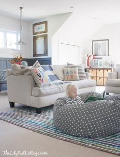 the living room is clean and ready to be used as a playroom for children