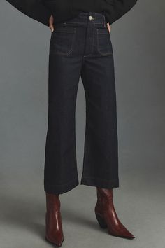 The Colette Cropped Wide-Leg Jeans by Maeve Capsule Wardrobe Casual, Anthropologie Clothing, Cropped Wide Leg Jeans, High Waist Wide Leg Pants, Cropped Wide Leg Pants, Wide Jeans, Loose Blouse, White Denim, Wide Leg Jeans