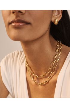 Fluid teardrop links form an elegant chain on this vermeil choker plated in recycled 18-karat gold. Exclusive US retailer 15" length; 2" extender Sterling silver/recycled 18k-gold plate Recipient of the Butterfly Mark certification, which identifies luxury brands that adhere to social and environmental best practices This brand meets Nordstrom Responsible Brands criteria: brand adheres to responsible social and environmental practices Elegant Drop Necklace With Chain Detail, Elegant Teardrop Chain Jewelry, Elegant Cable Chain Choker Jewelry, Yellow Gold Cable Chain Choker, Formal Teardrop Chain Necklace With Adjustable Chain, Formal Teardrop Necklace With Chain, Formal Teardrop Chain Necklace, Formal Drop Chain Necklace, Modern Gold Drop Necklace With Adjustable Chain