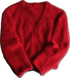 Cozy Mohair V-neck Cardigan, Red Knitted V-neck Outerwear, Casual Mohair V-neck Cardigan, Cozy Red Soft Knit Outerwear, Classic Mohair Cardigan For Winter, Classic Long Sleeve Mohair Cardigan, Casual Red Mohair Sweater, Red Hand Knitted Long Sleeve Cardigan, Red Hand Knitted Winter Cardigan