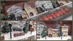 a collage of photos with snow and buildings