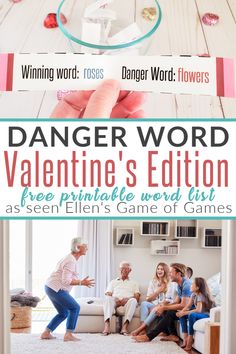 an advertisement for a video game called danger word valentine's edition with people sitting on the floor