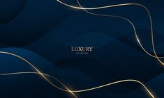 a dark blue background with gold lines in the shape of wavy waves and text that reads luxury