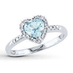 Aquamarine Heart Ring 1/10 ct tw Diamonds Sterling Silver | Womens Rings | Rings | Kay Blue Heart Ring, Heart Halo Ring, Heart Halo, Cute Promise Rings, Morganite Ring, Classic Ring, Halo Ring, Rings For Her, Sterling Silver Heart