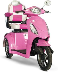 a pink scooter is parked on a white surface with black and white stripes