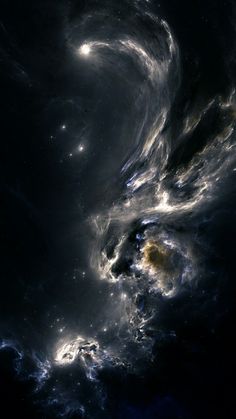 an image of some sort of swirling object in the sky with stars and clouds around it