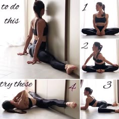 a woman doing yoga poses with the words 30 days challenge to do a full split