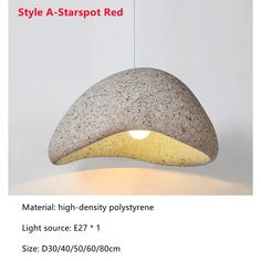 a light that is sitting on top of a white surface with the text style a - starpot red material high density polystyne light source ez1 + 1