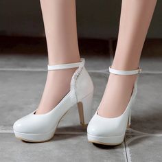 Gender: For Women Style: Fashion,KoreanOccasion: Casual,Party/Club,Office/Career,DressHeel Height: 8cmPlatform Height: 2.5cmSeason: Spring,Summer,Fall/Autumn,WinterPackage Contents: 1 x Shoes (Pair)Size Guide:28 = foot length 18.5-19cm 29 = foot length 19-19.5cm 30 = foot length 19.5-20cm 31 = foot length 20-20.5cm 32 = foot length 20.5-21cm33 = foot length 21-21.5cm34 = foot length 21.5-22cm (Foot width=8-8.5cm)35 = foot length 22-22.5cm (Foot width=8.5cm)36 = foot length 22.5-23cm (Foot width= White Platform Heels With Pointed Toe, White Round Toe Court Shoes For Party, White Closed Toe Court Shoes, White Round Toe Court Shoes With Heel Strap, White Court Shoes With Heel Strap And Round Toe, White Platform Heels Ankle-high, Ankle-high White Heels With Heel Strap, White Ankle-high Heels With Heel Strap, White Closed Toe Court Shoes For Party