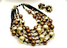 Vintage MASSIVE 5 Strand Vendome/CORO Necklace Earrings Chocolate & Cream b35 | eBay Acrylic Baubles, High End Jewelry, Colored Acrylic, Vintage Inspired Outfits, Vintage Fall, Set Necklace, Chocolate Cream, Cool Necklaces