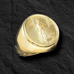 (eBay) Find many great new & used options and get the best deals for Without Stone US LIBERTY 20"mm COIN Vintage Fancy Ring 14k Yellow Gold Plated at the best online prices at eBay! Free shipping for many products! Superhero Rings, Gold Coin Ring, Yellow Gold Mens Rings, Eagle Coin, Black Tungsten Rings, Gold Eagle, Mint Gold, Fancy Rings, Gold Nugget