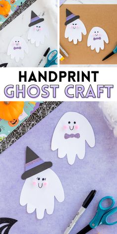 handprint ghost craft for kids to make with paper, scissors and other items on the table