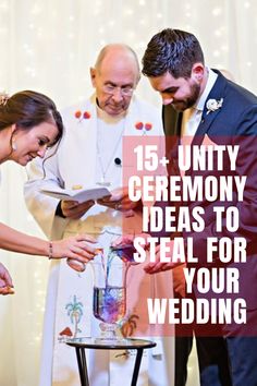 the bride and groom are getting ready to get married at their wedding ceremony with text overlay that reads, 15 untidy ceremony ideas to steal for your wedding