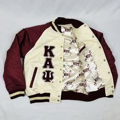 Custom lining Embroidered logos Nylon Bomber Jacket Kappa Alpha Psi Fraternity, College Wardrobe, Kappa Alpha Psi, Fraternity, Motorcycle Jacket, Varsity Jacket, Bomber Jacket, Wardrobe, Logos